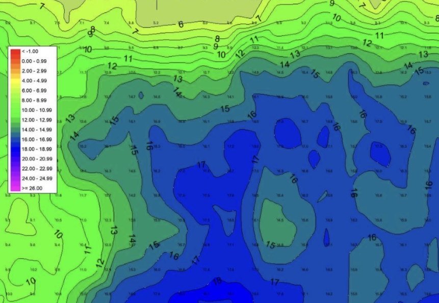 Restitution cartographique des profondeurs (isobathes)